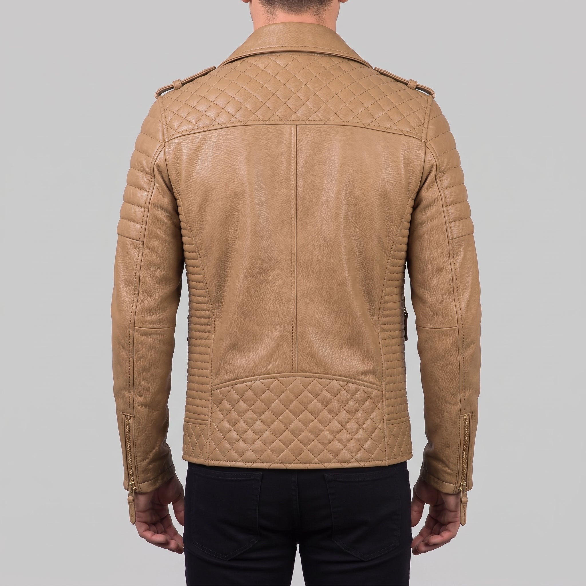 Men's Tan Quilted Leather Biker Jacket — Turberville
