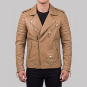 Men's Tan Quilted Leather Biker Jacket — Turberville