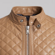 Men's Tan Quilted Leather Cafe Racer Jacket — Ferrand