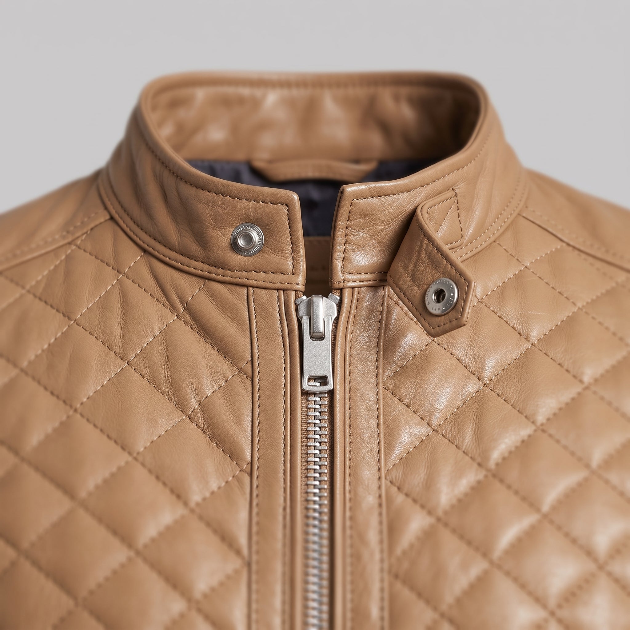 Men's Tan Quilted Leather Cafe Racer Jacket — Ferrand