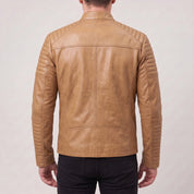 Men's Tan Quilted Leather Cafe Racer Jacket — Gedge