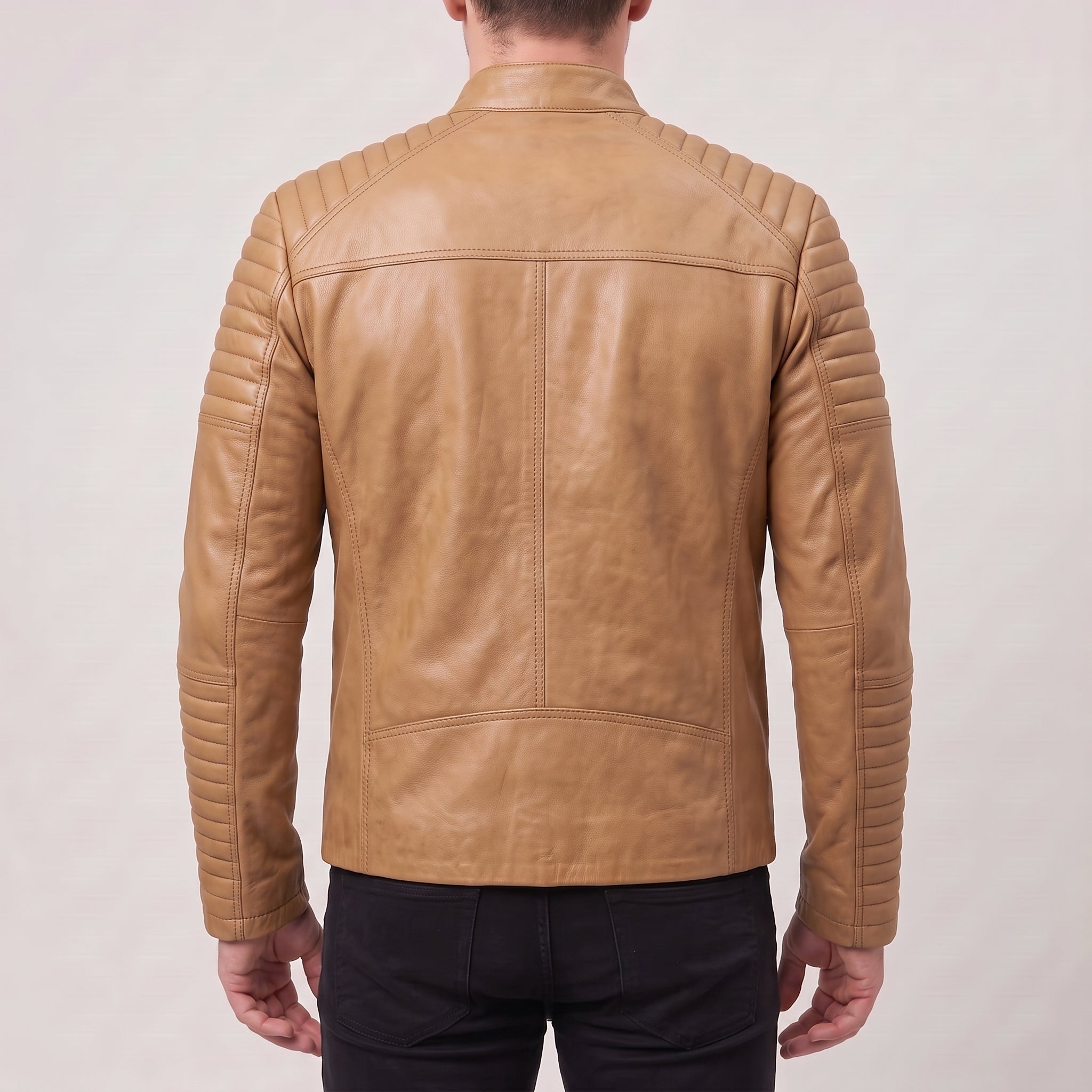 Men's Tan Quilted Leather Cafe Racer Jacket — Gedge