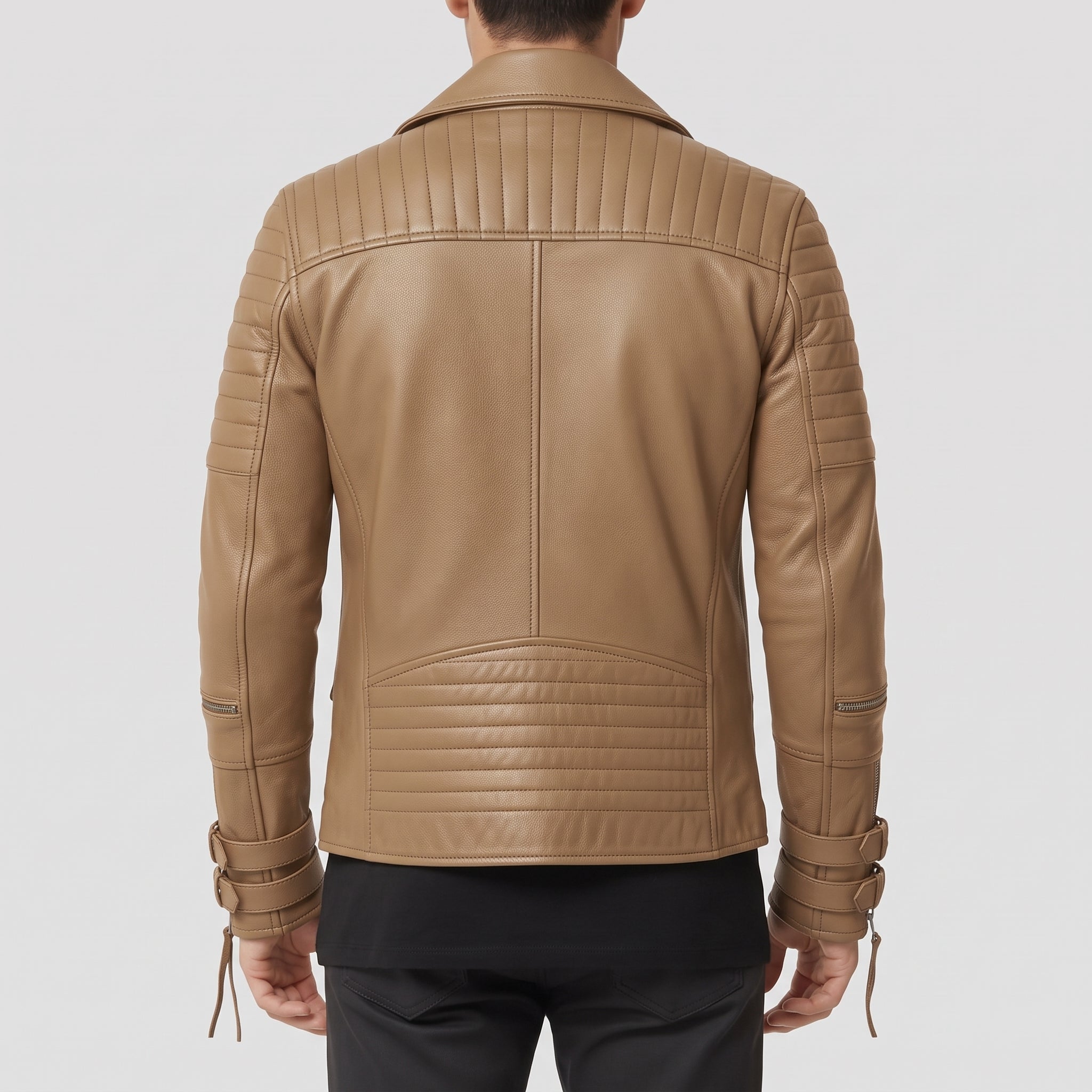Men's Tan Quilted Leather Perfecto Biker Jacket — Culross