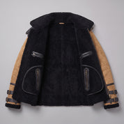 Men's Tan Shearling-Lined Suede B-3 Bomber Jacket — Lupton