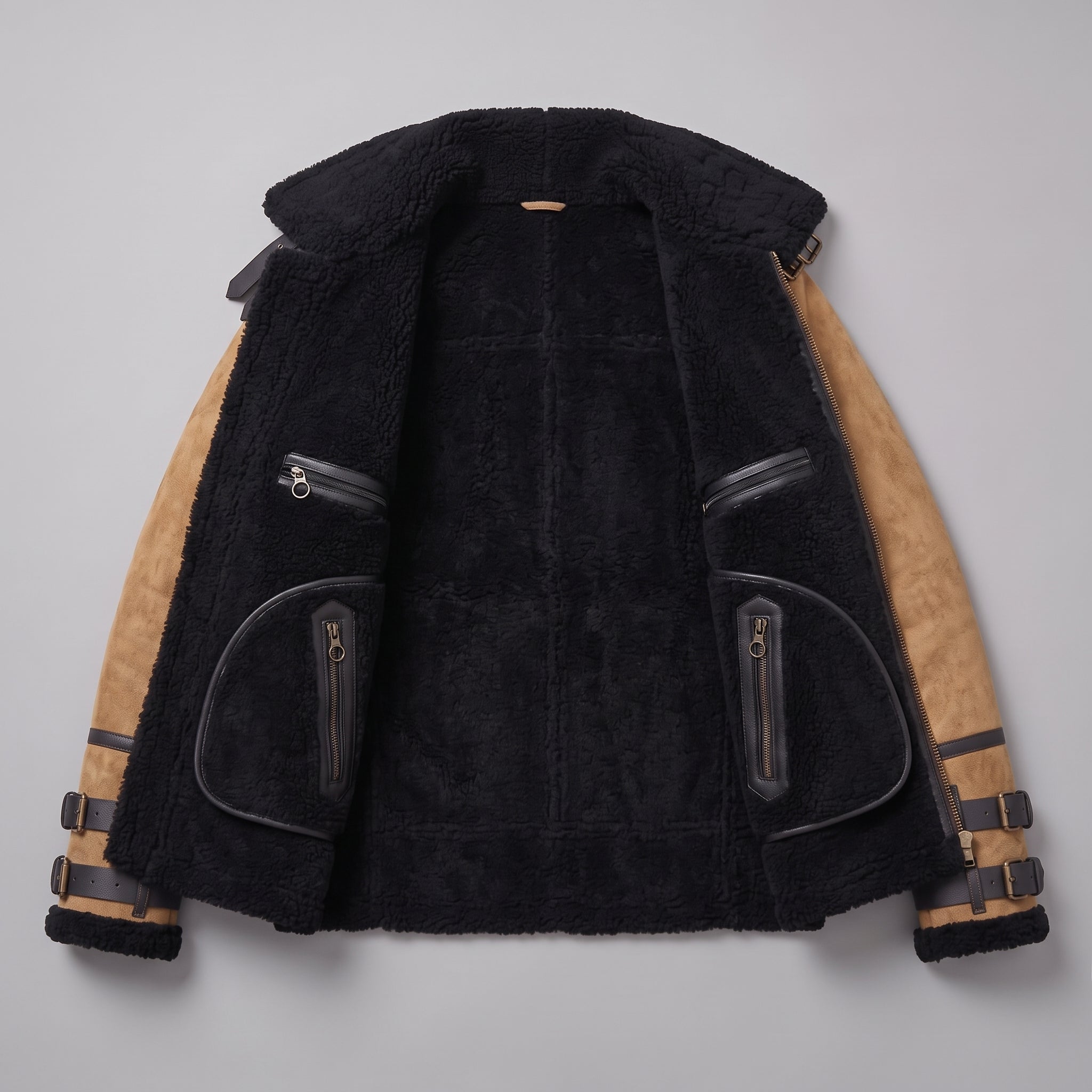 Men's Tan Shearling-Lined Suede B-3 Bomber Jacket — Lupton