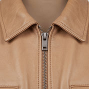 Men's Tan Shirt Collar Leather Biker Jacket — Bedminster