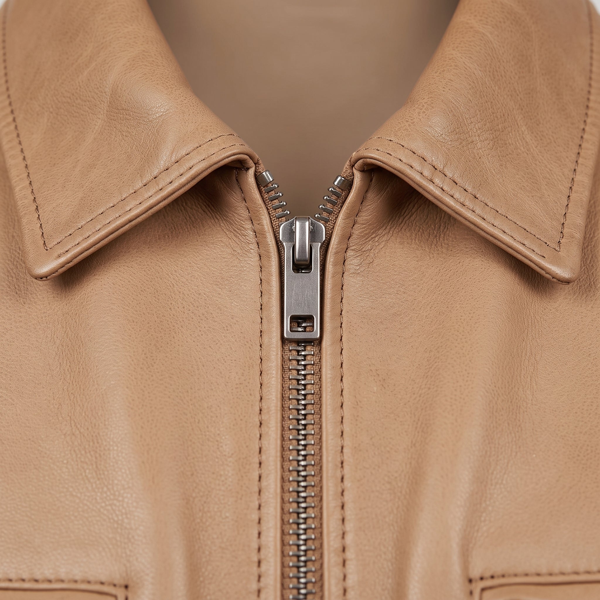 Men's Tan Shirt Collar Leather Biker Jacket — Bedminster