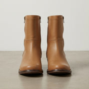 Men's Tan Plain-Toe Leather Biker Boots — Nicolson