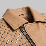 Men's Tan Studded Leather Biker Jacket — Abberidge