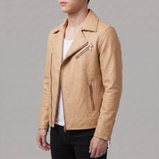 Men's Tan Studded Leather Biker Jacket — Fossett