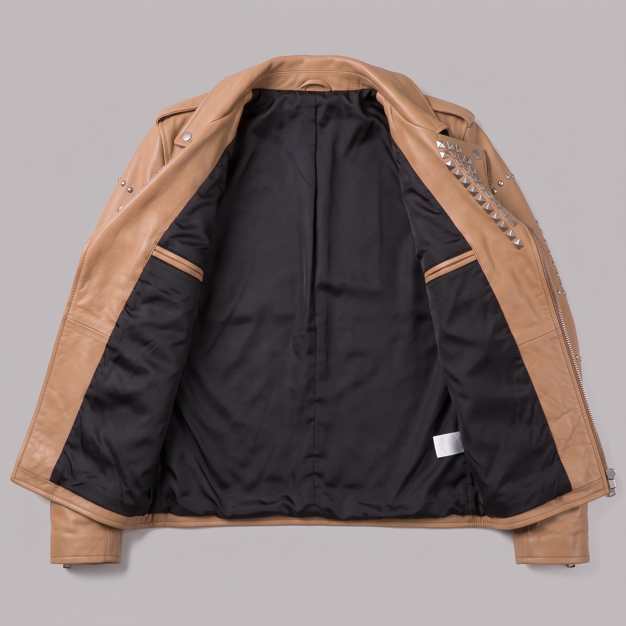 Men's Tan Studded Leather Biker Jacket — Greenshaw