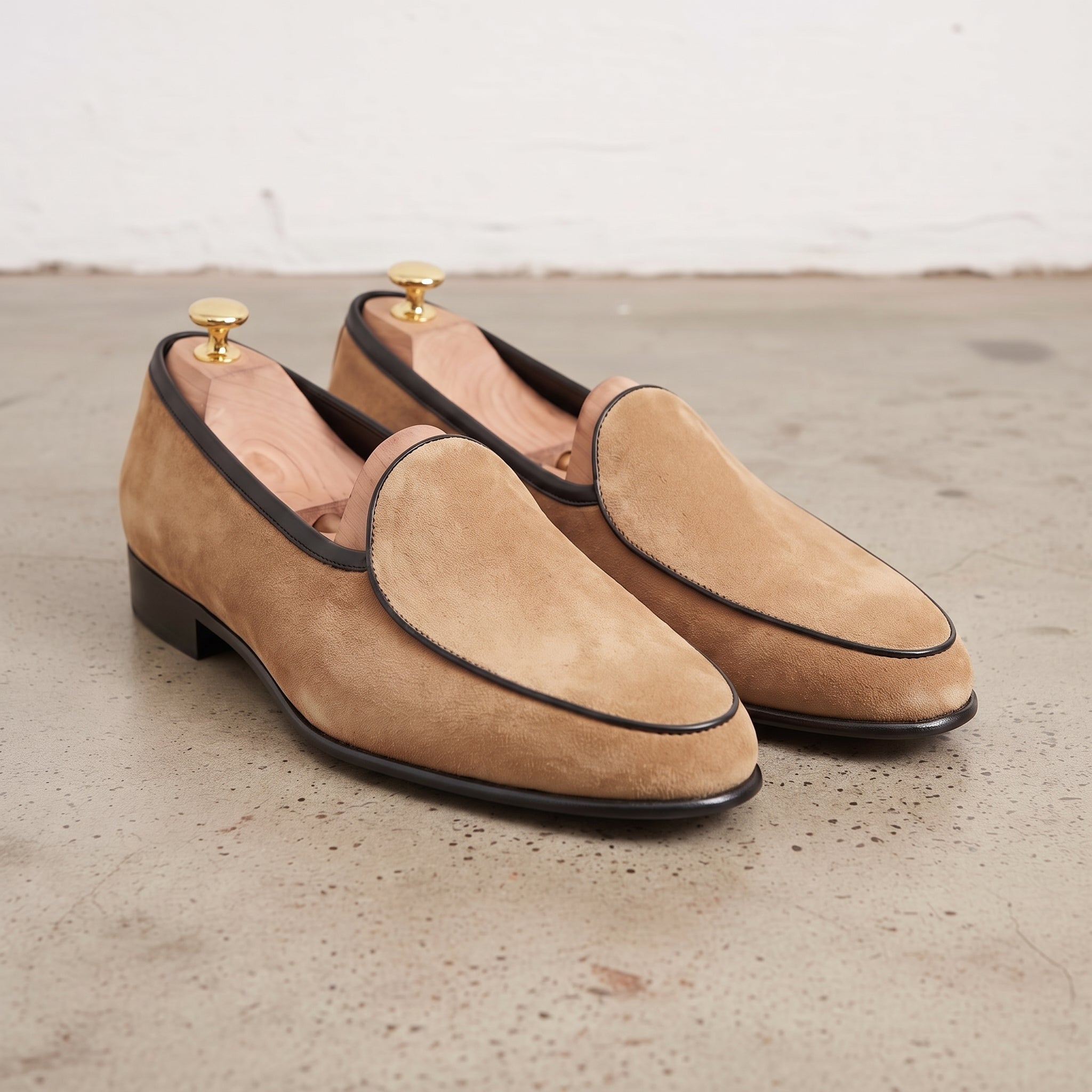 Men's Tan Suede Belgian Loafers — Risley