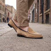 Men's Tan Suede Belgian Loafers — Risley
