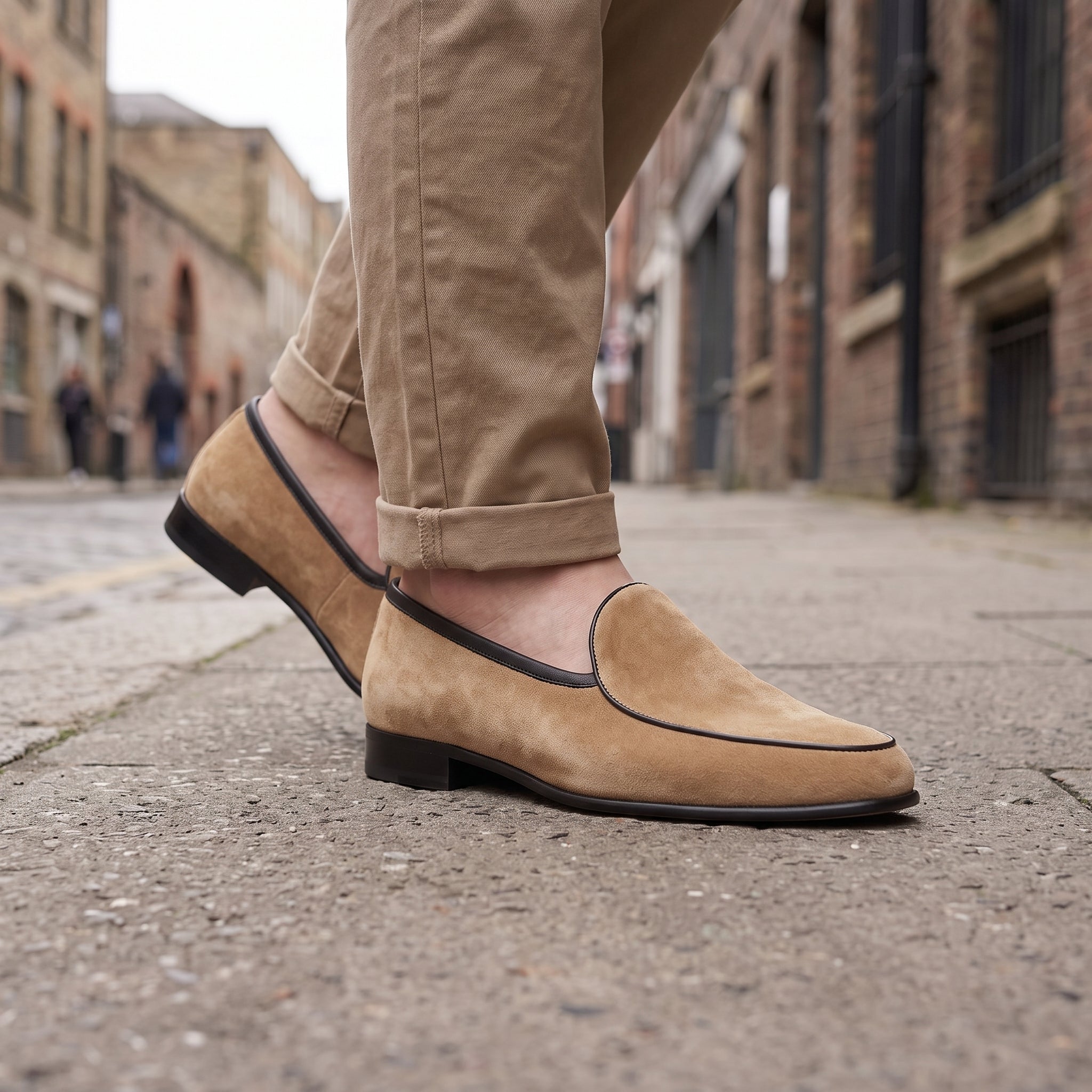 Men's Tan Suede Belgian Loafers — Risley