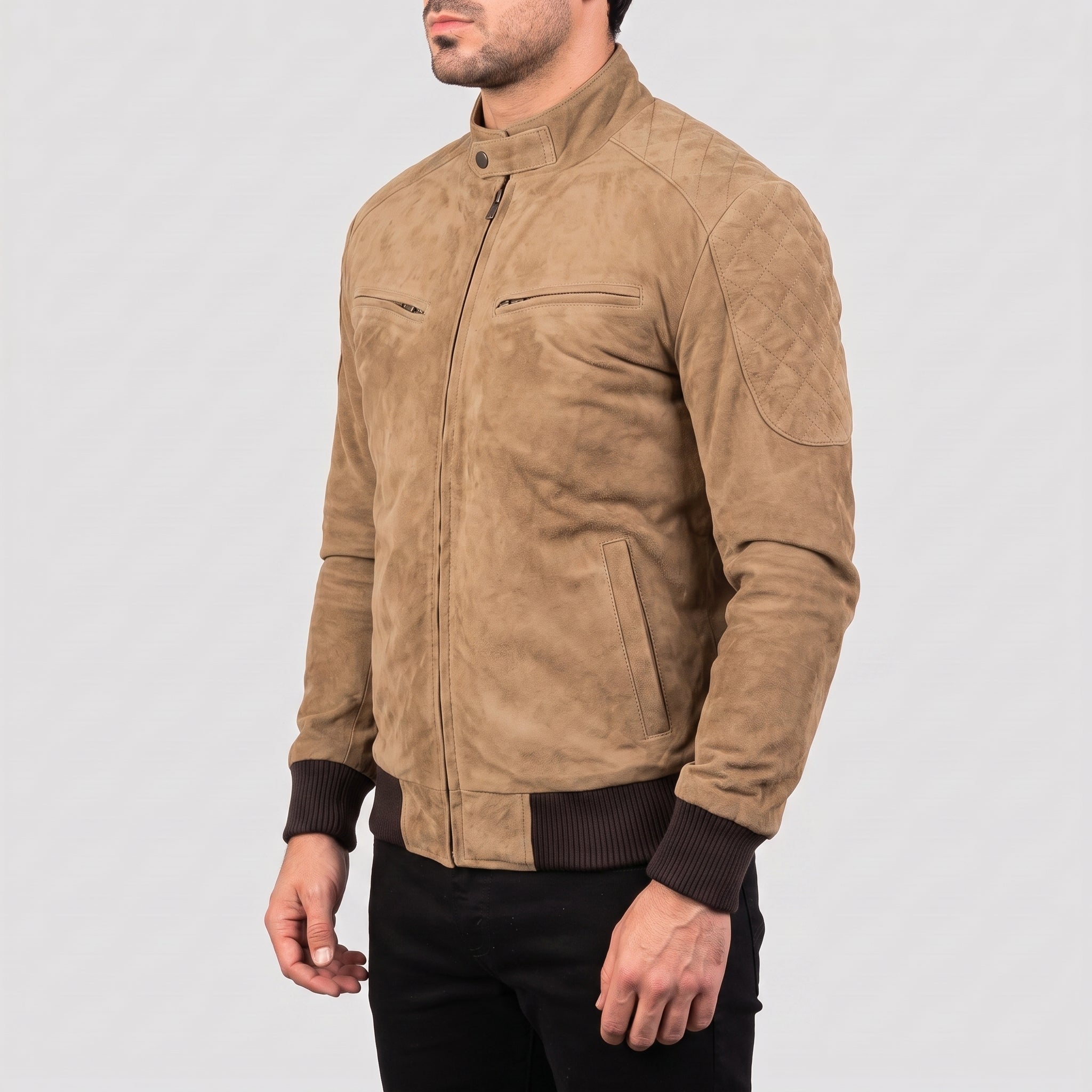 Men's Tan Suede Bomber Jacket — Bainton