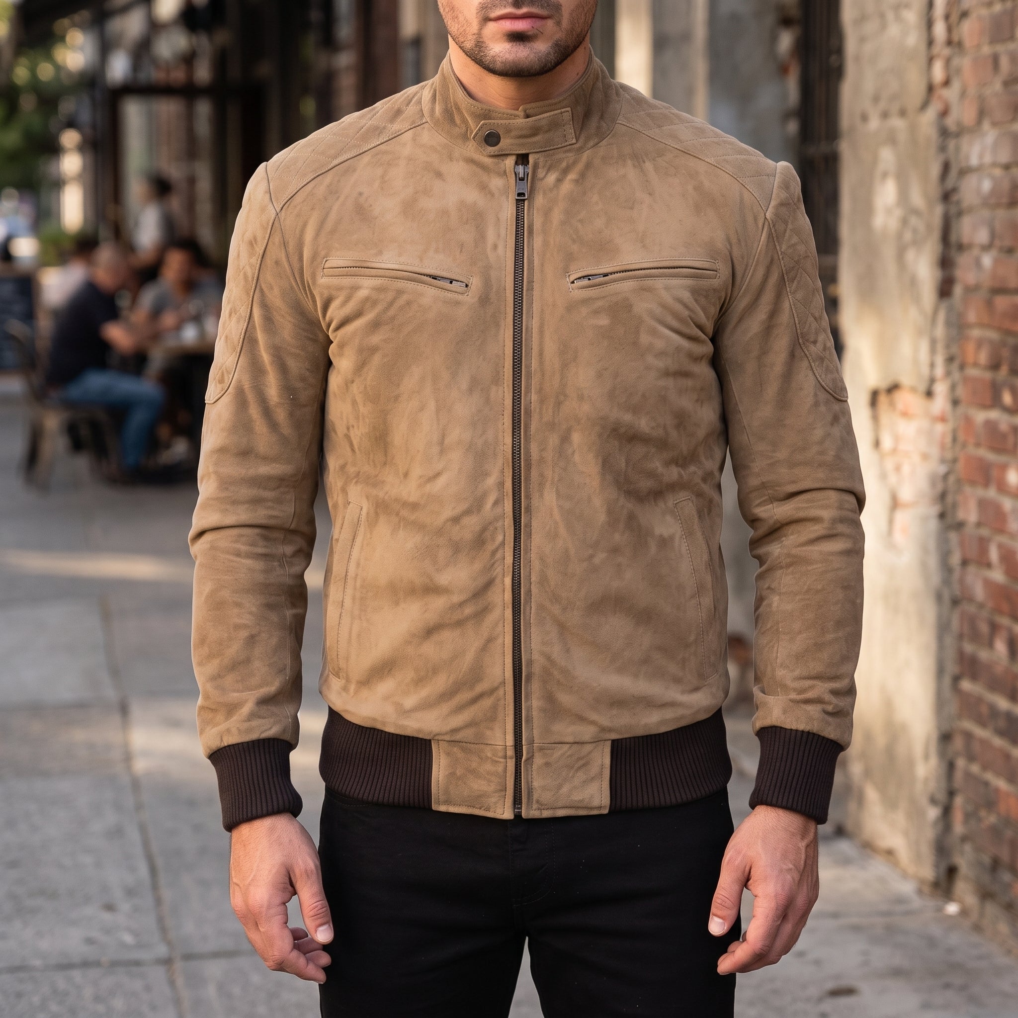 Men's Tan Suede Bomber Jacket — Bainton