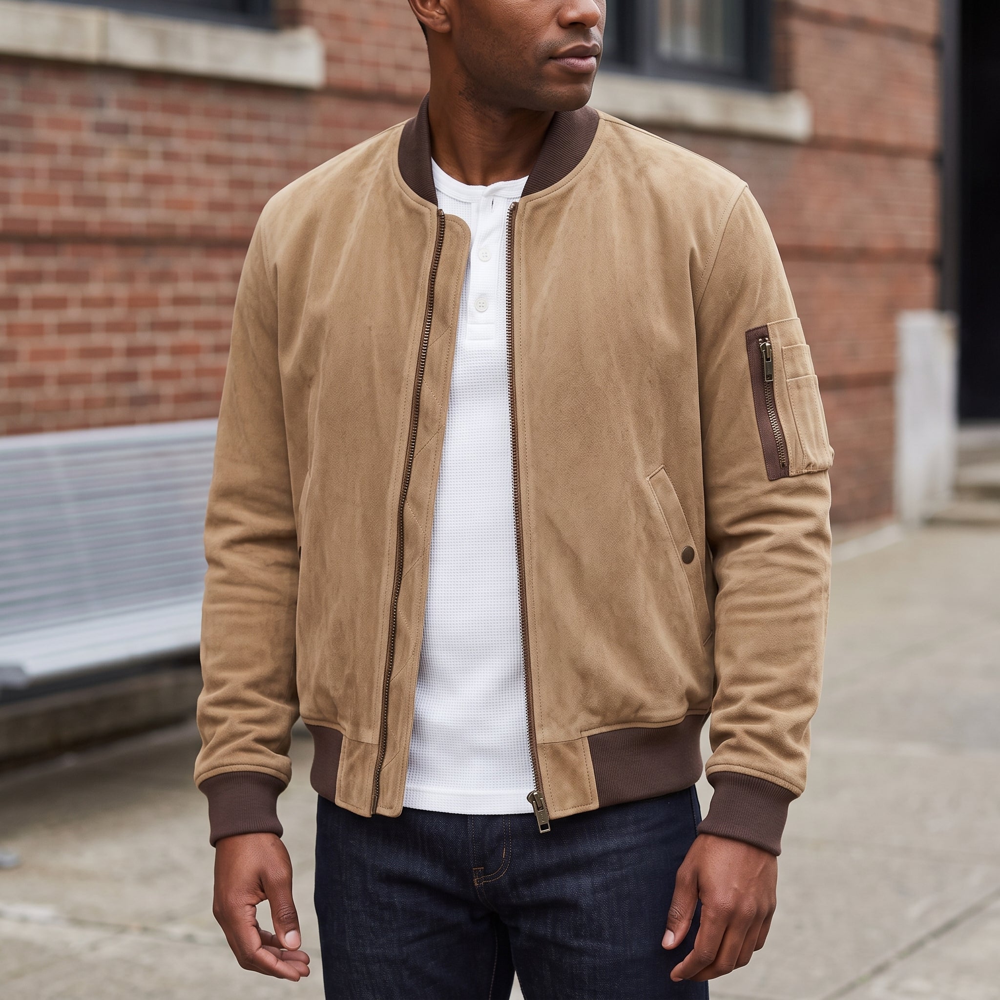 Men's Tan Suede Bomber Jacket — Holmfirth
