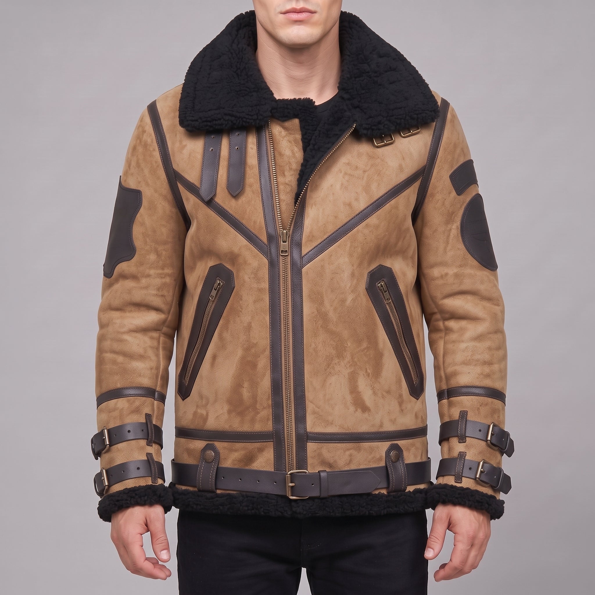 Men's Tan Suede Bomber Jacket — Lupton