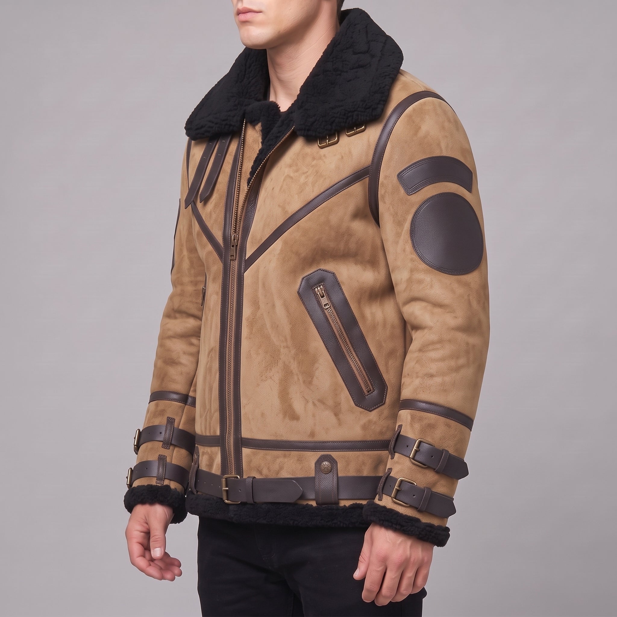 Men's Tan Suede Bomber Jacket — Lupton