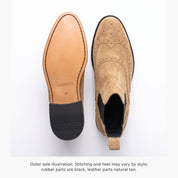Men's Tan Wingtip Suede Chelsea Boots — Biddestone