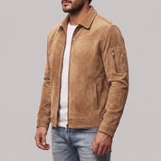 Men's Tan Suede Bomber Jacket — Fenfield