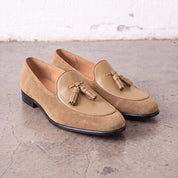 Men's Tan Suede Leather Tassel Loafers — Burton