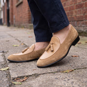 Men's Tan Suede Leather Tassel Loafers — Burton