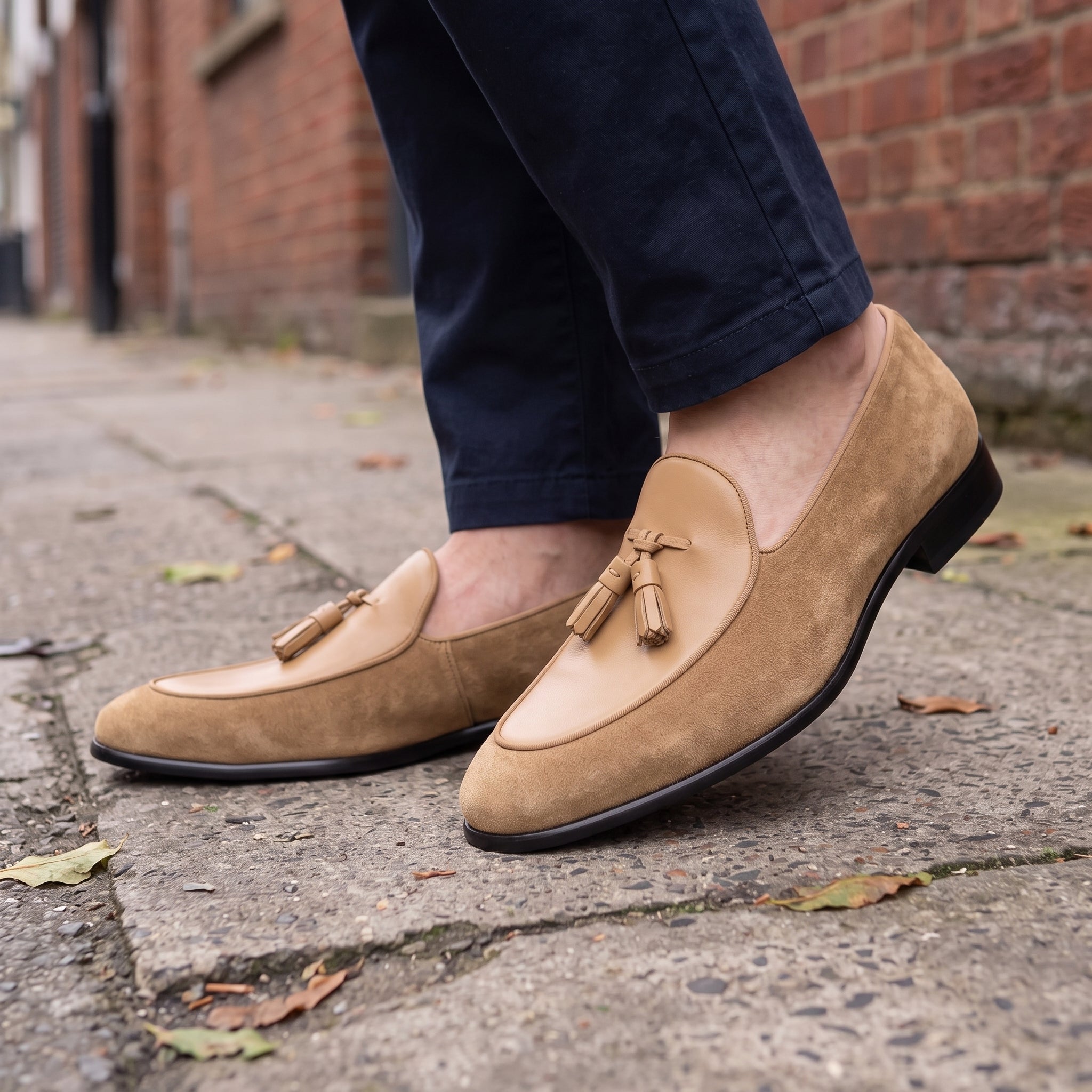 Men's Tan Suede Leather Tassel Loafers — Burton