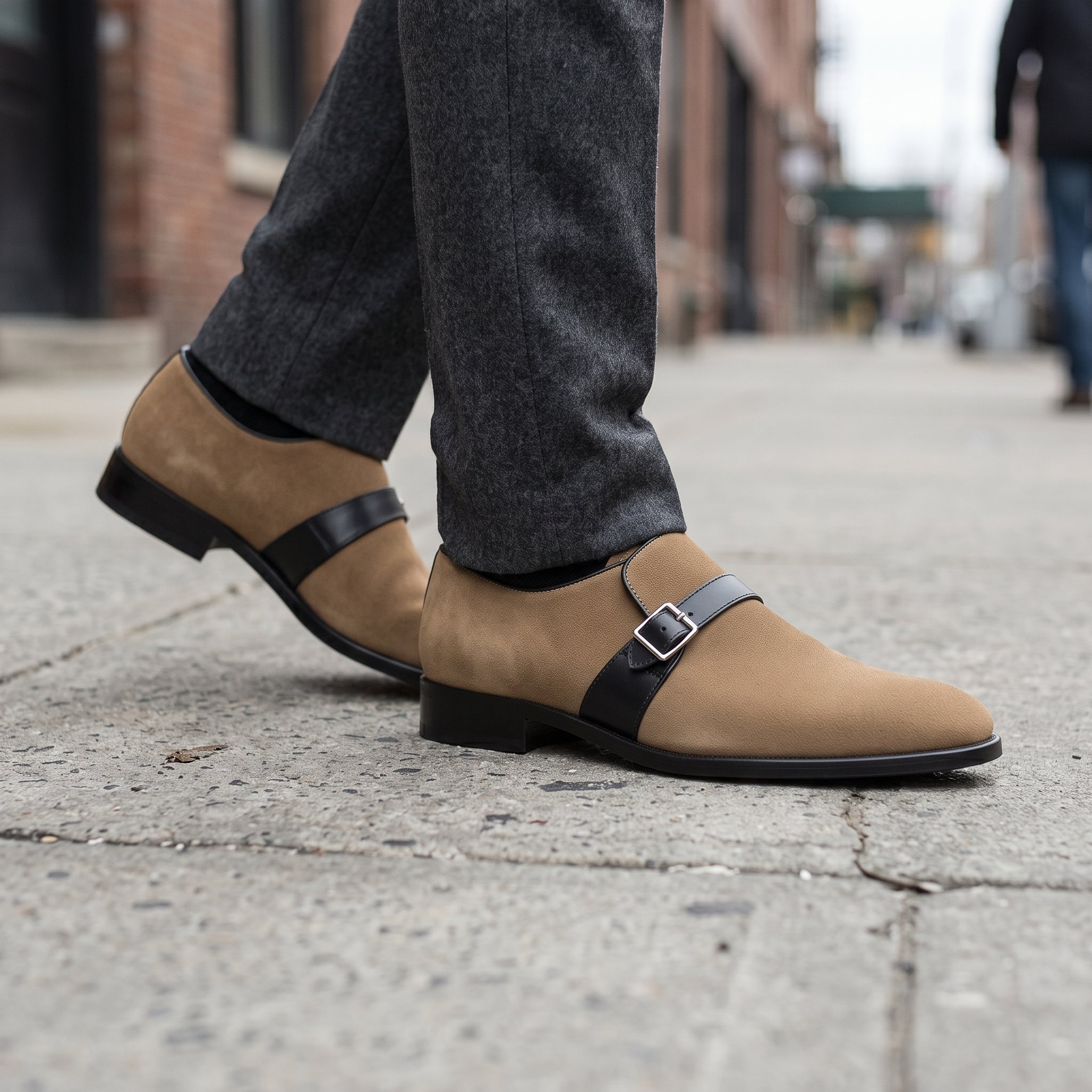 Men's Tan Suede Monk Strap Shoes — Fairfield — Fairfield — Fairfield