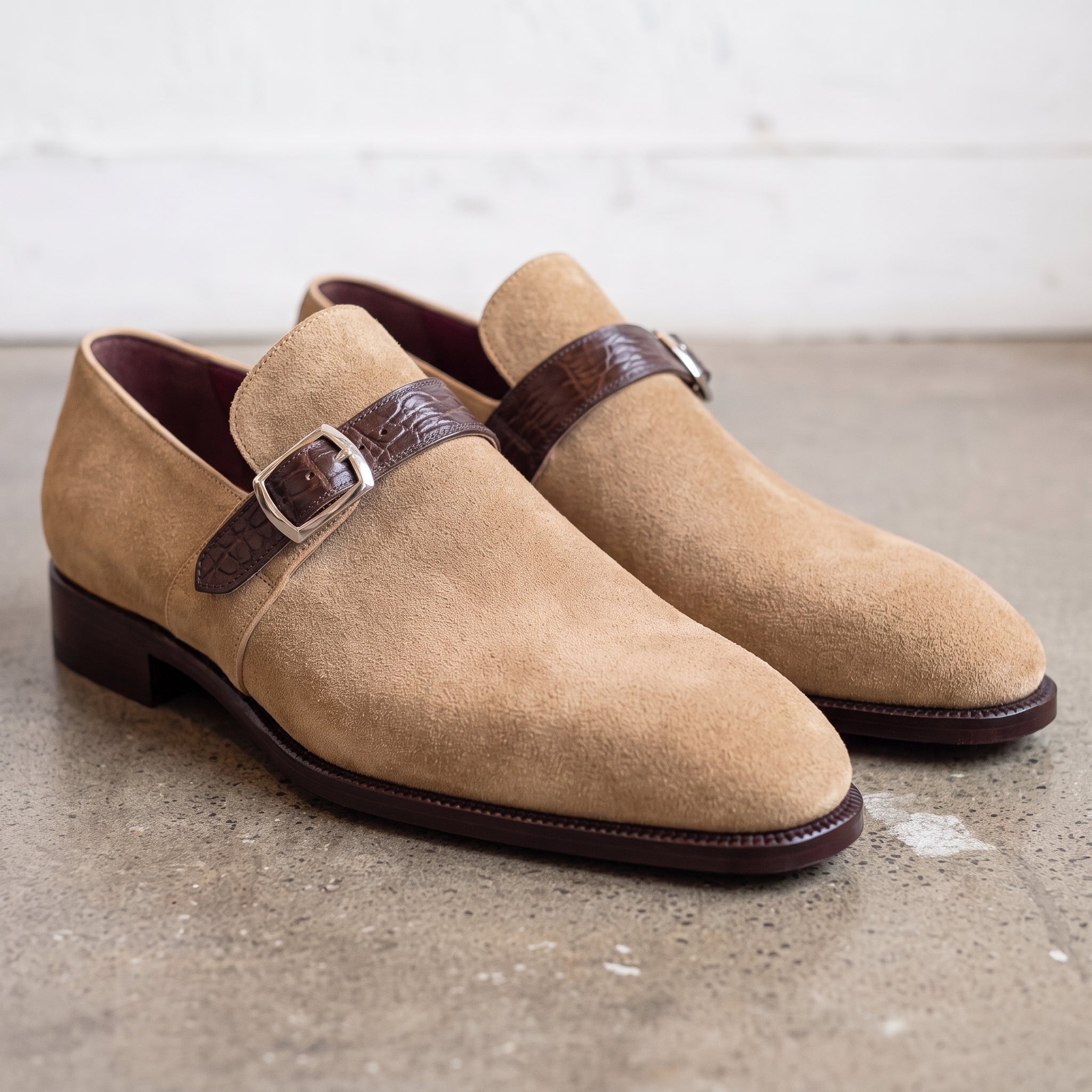 Men's Tan Suede Monk Strap Shoes — Harrington