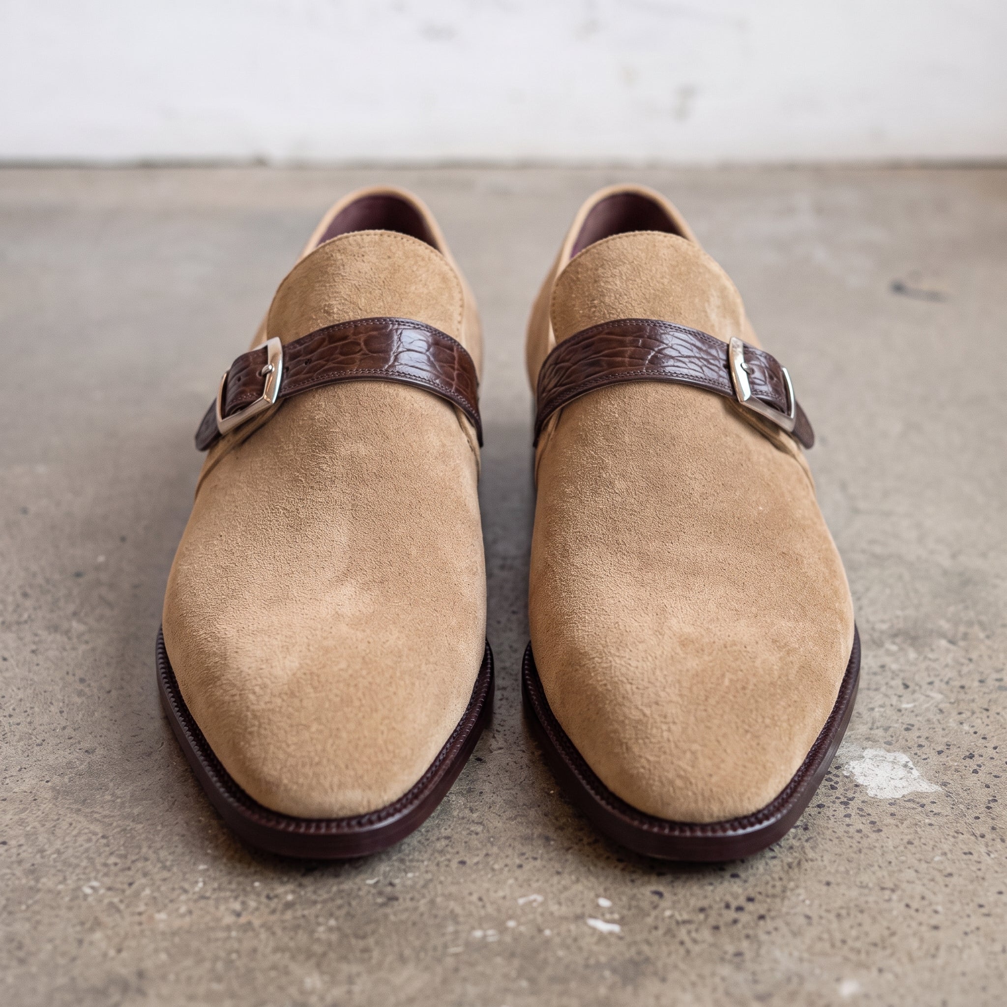 Men's Tan Suede Monk Strap Shoes — Harrington