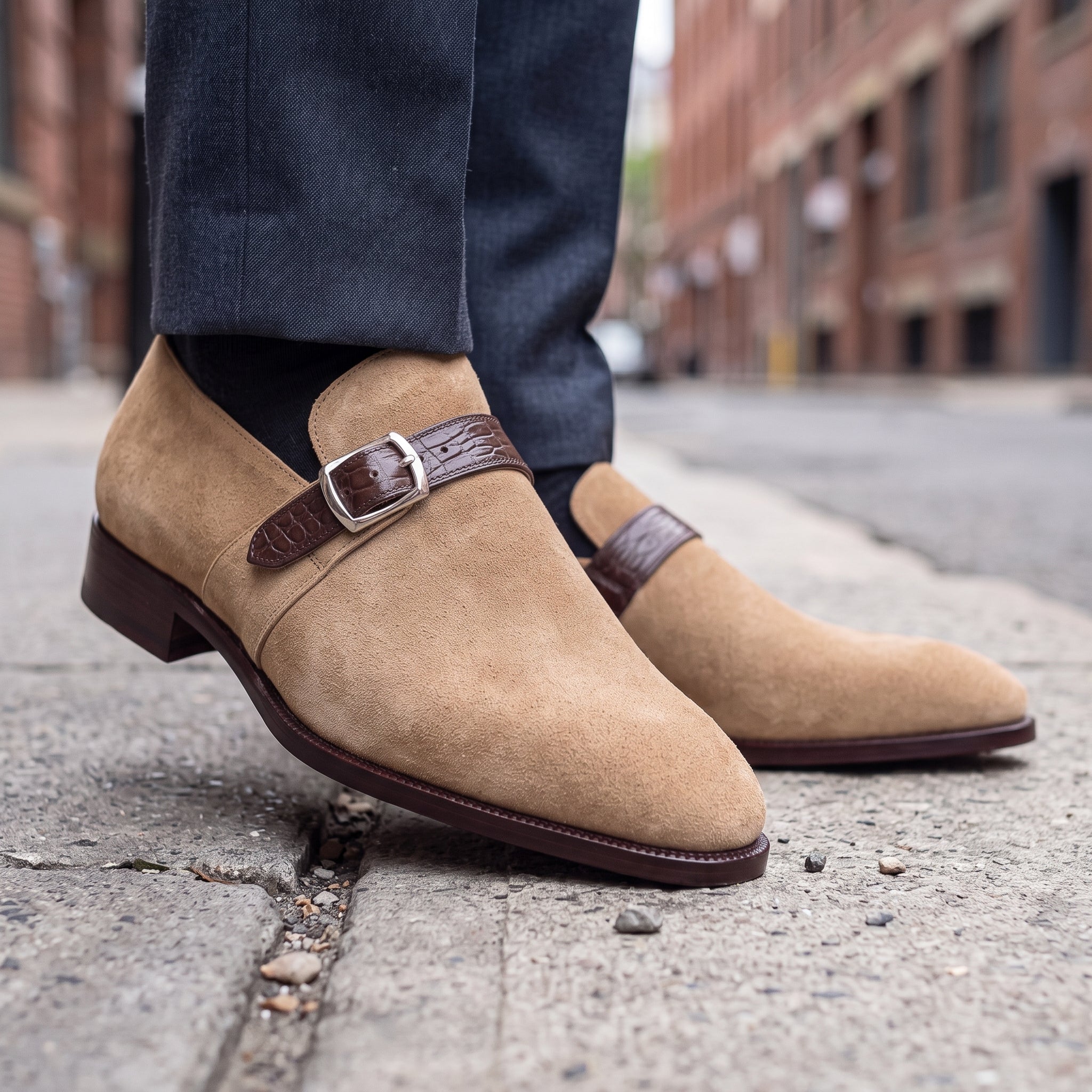 Men's Tan Suede Monk Strap Shoes — Harrington