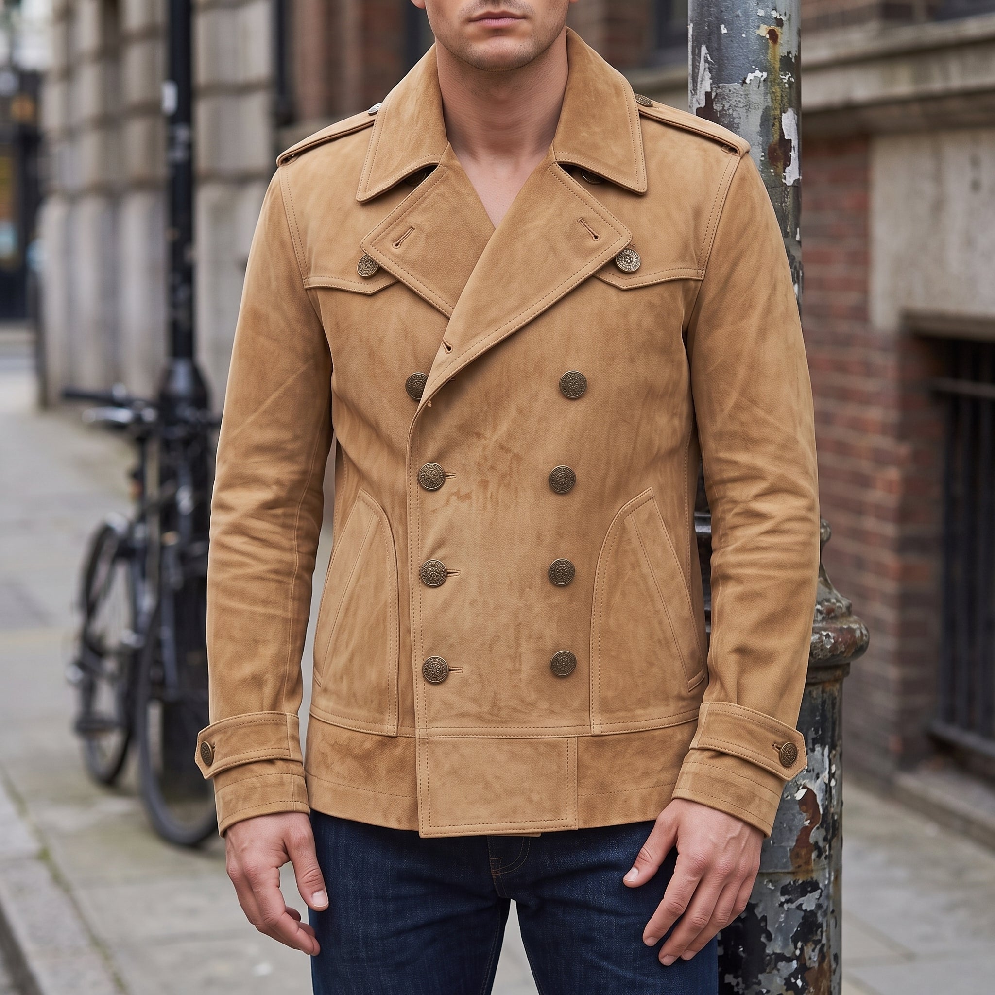 Men's Tan Suede Peacoat — Holford