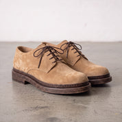 Men's Tan Suede Plain-Toe Derby Shoes — Groves