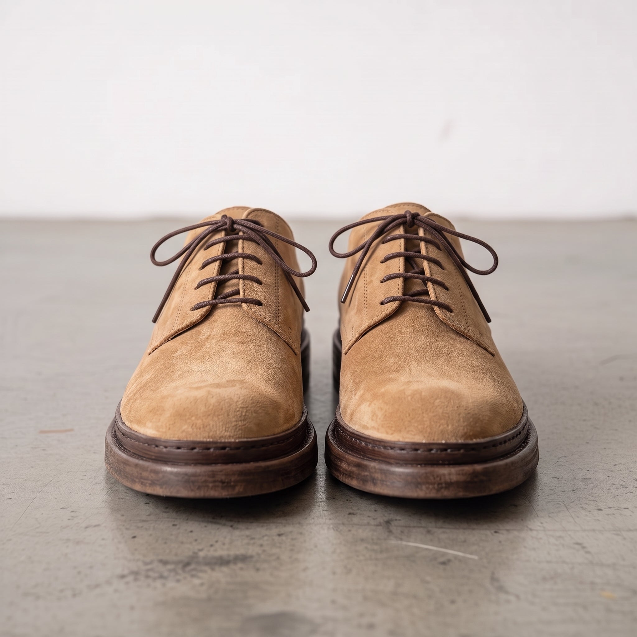 Men's Tan Suede Plain-Toe Derby Shoes — Groves