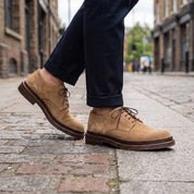 Men's Tan Suede Plain-Toe Derby Shoes — Groves