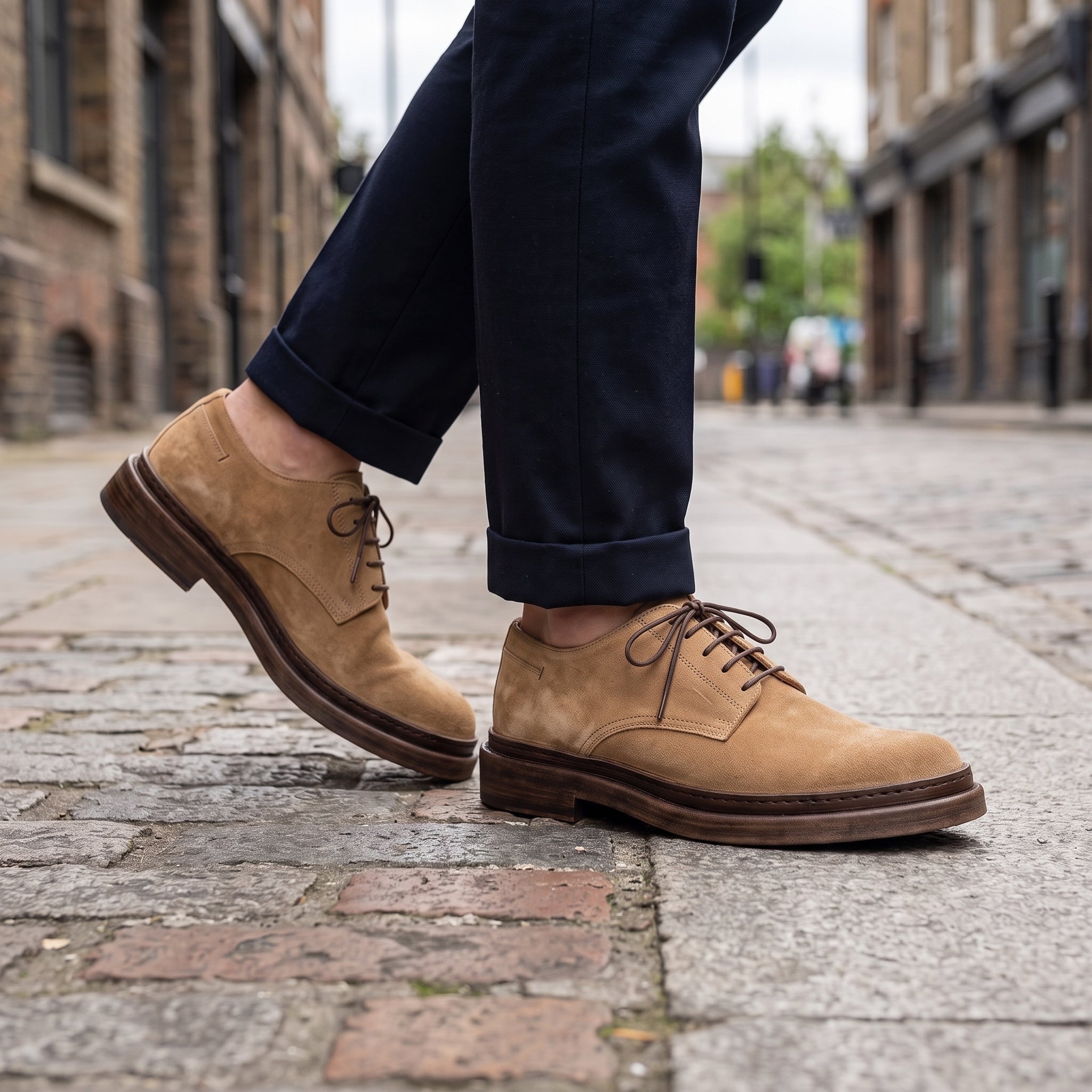 Men's Tan Suede Plain-Toe Derby Shoes — Groves