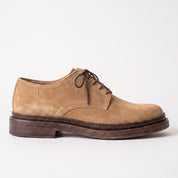 Men's Tan Suede Plain-Toe Derby Shoes — Groves