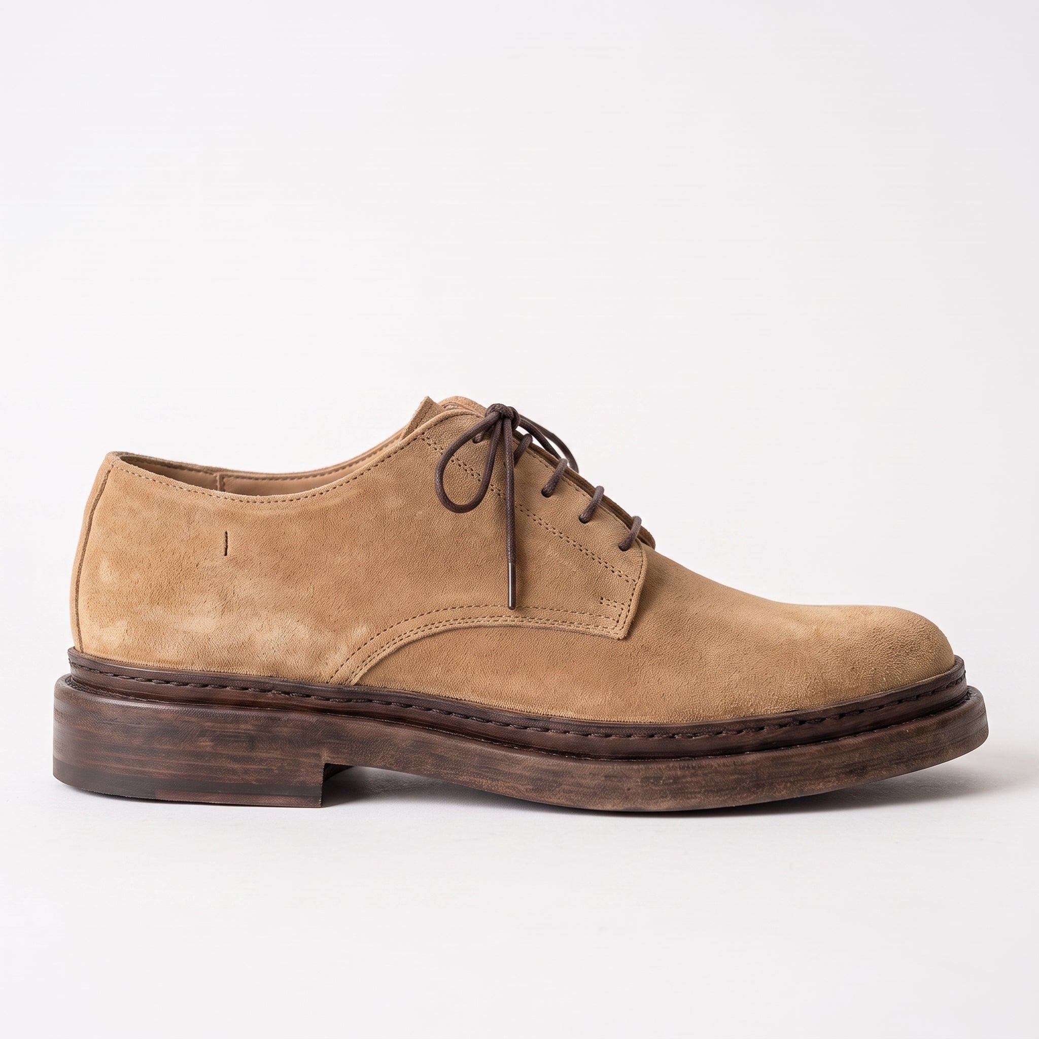 Men's Tan Suede Plain-Toe Derby Shoes — Groves