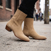 Men's Tan Pointed-Toe Suede Western Boots — Ackland