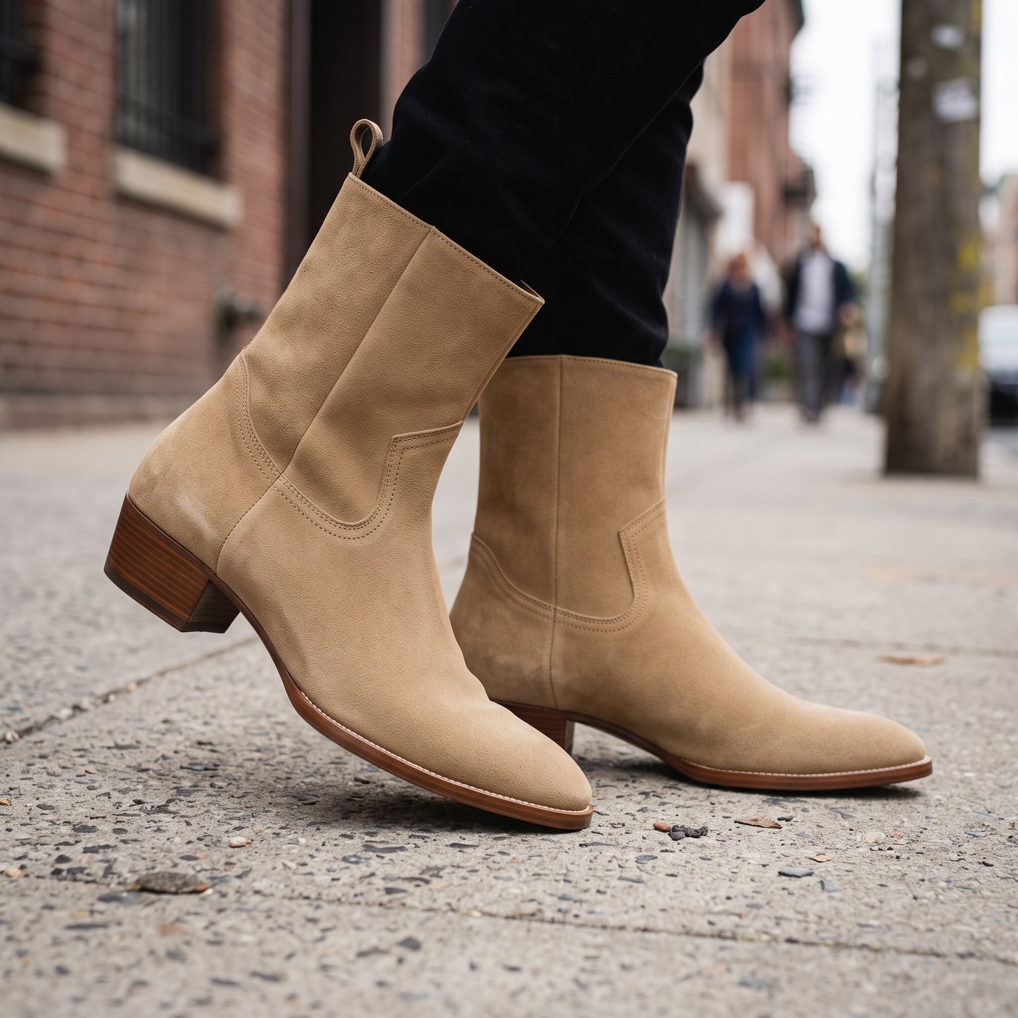Men's Tan Pointed-Toe Suede Western Boots — Ackland