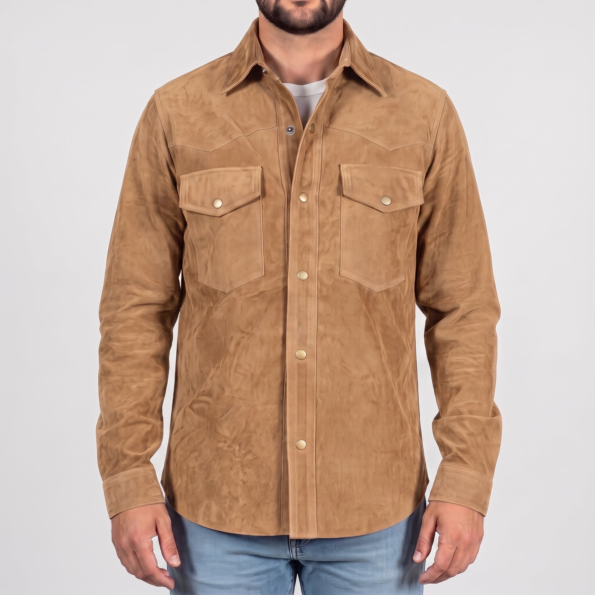 Men's Tan Suede Shirt Jacket — Dalyell