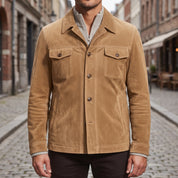 Men's Tan Suede Trucker Jacket — Barham