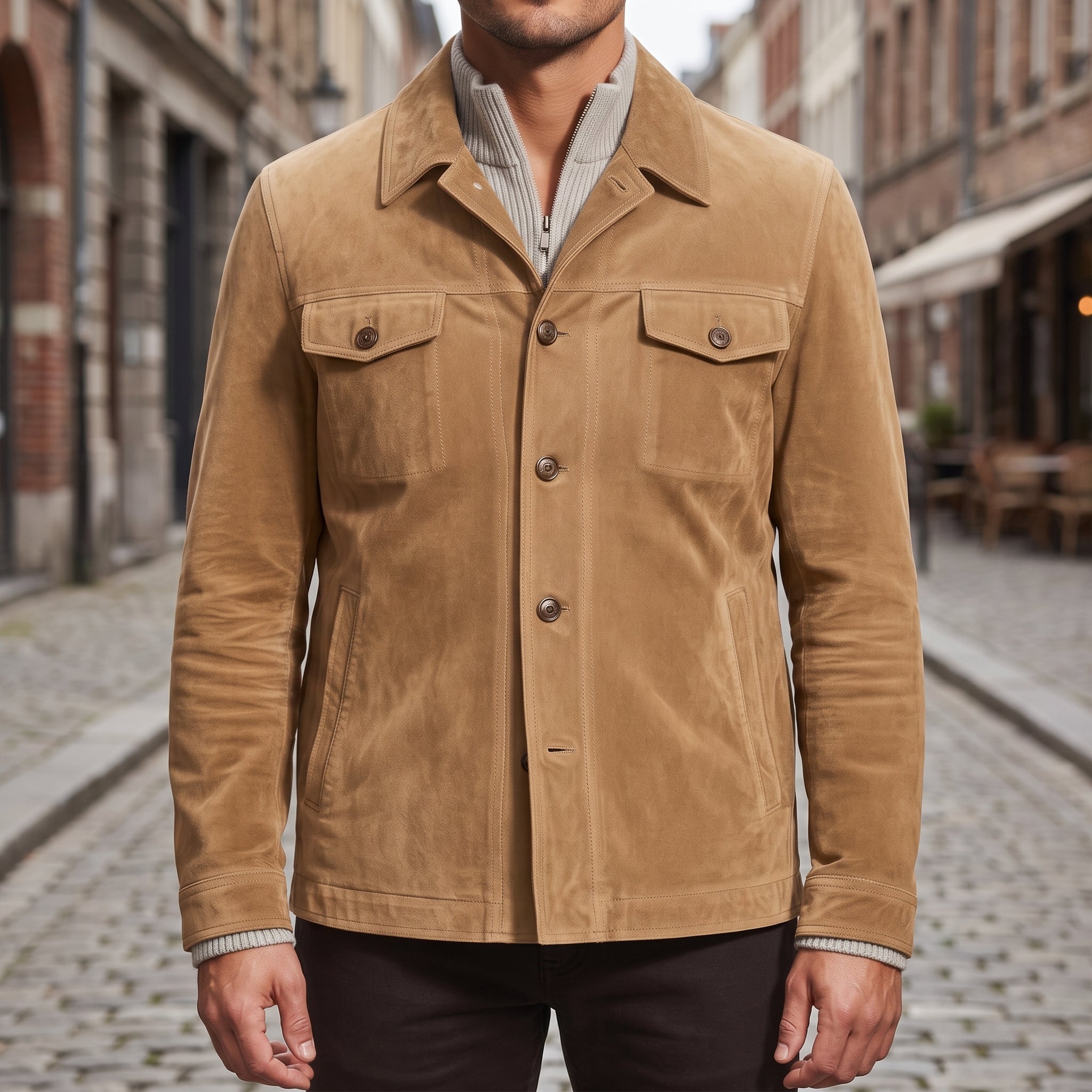 Men's Tan Suede Trucker Jacket — Barham