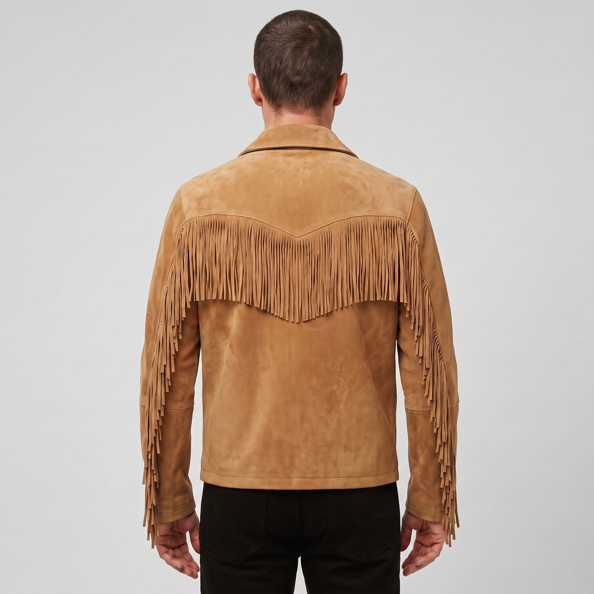 Men's Tan Suede Western Jacket with Fringes — Newbold