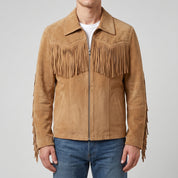 Men's Tan Suede Western Jacket with Fringes — Newbold
