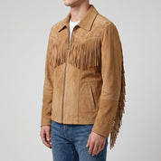 Men's Tan Suede Western Jacket with Fringes — Newbold