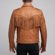 Men's Tan Western Fringe Leather Biker Jacket — Gloucester