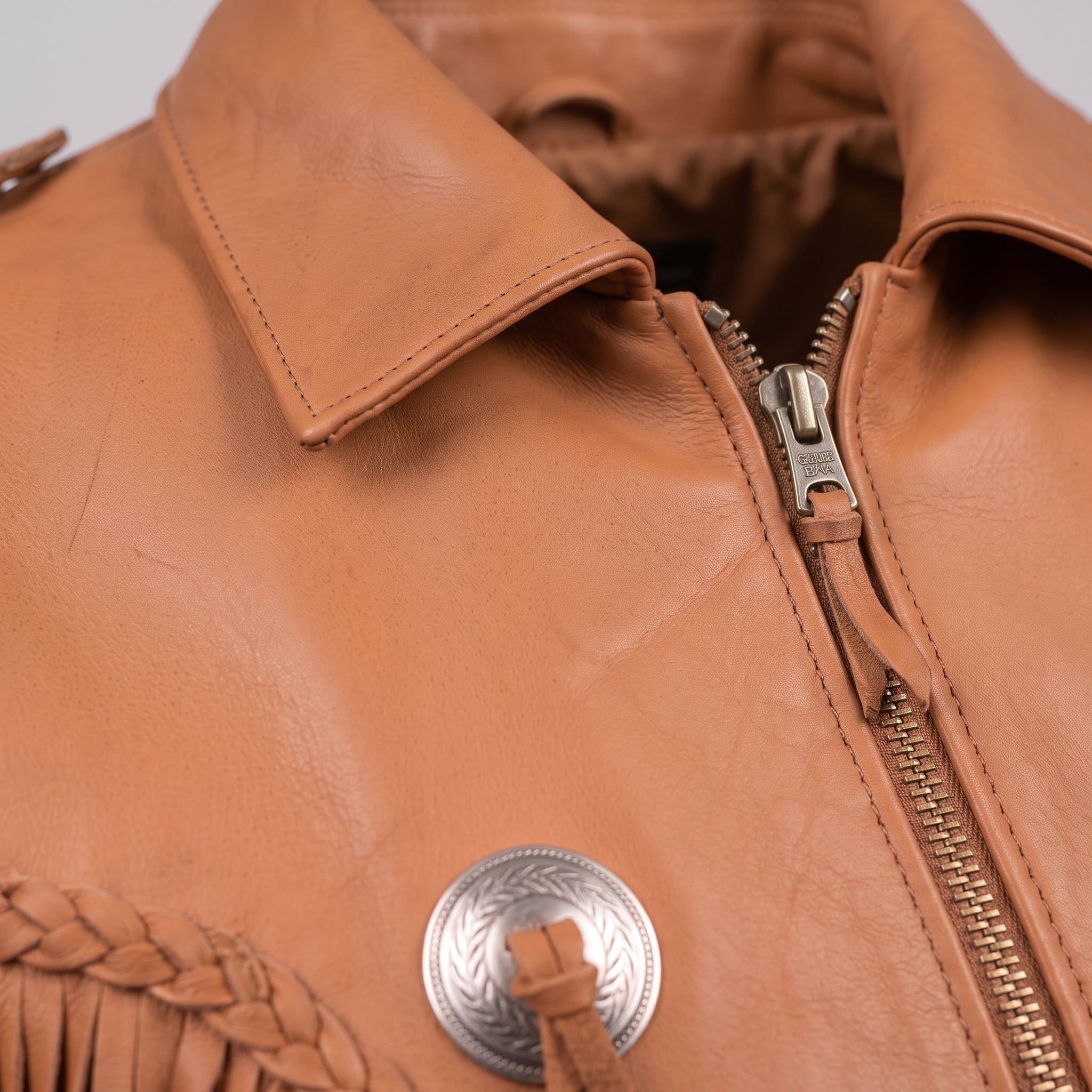 Men's Tan Western Fringe Leather Biker Jacket — Gloucester