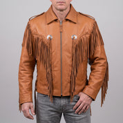 Men's Tan Western Fringe Leather Biker Jacket — Gloucester